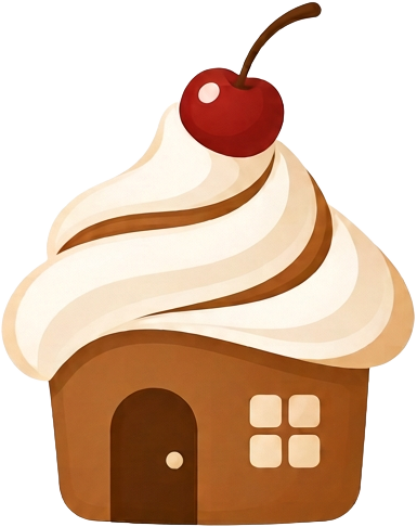 DessertHouse logo — a cupcake house with whipped cream roof and a cherry on top